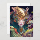 ファンタジーアートドラゴン女神クイーン ポストカード (正面/裏面)