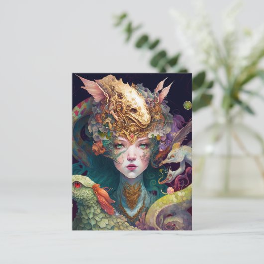 ファンタジーアートドラゴン女神クイーン ポストカード (スタンド正面)