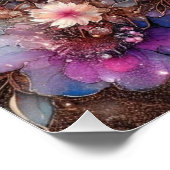 ファンタジーアートパープルティール（緑がかった色）ウォーターカラーバニーティーパーティー ポスター (コーナー)