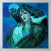 ファンタジーアートポスターピーコックフェザーレディバーズカラス ポスター (正面)