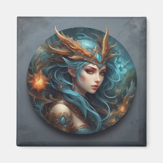 ファンタジーアート女性カラフル戦士 マグネット (正面)