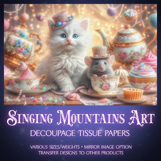 ファンタジーアート猫とマウスティーのパーティーの分離 薄葉紙