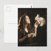 ファンタジーアート 不思議な白ウサギのお茶 ポストカード (正面/裏面)