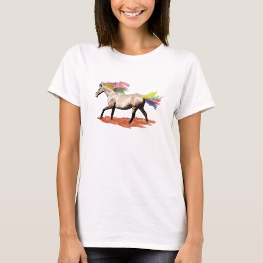ファンタジーアート - 虹色の馬 Tシャツ (正面)