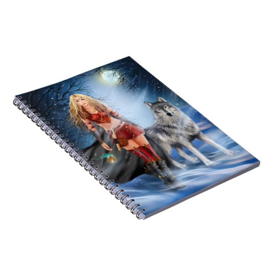 ファンタジーウィンターウーマンウォリアープリンセスとウルフ ノートブック (右側)