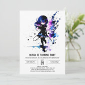 ファンタジーウォリアー忍者デジタルガール誕生日 招待状 (スタンド正面)