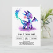 ファンタジーウォーターカラードラゴンデジタルガール誕生日 招待状 (スタンド正面)