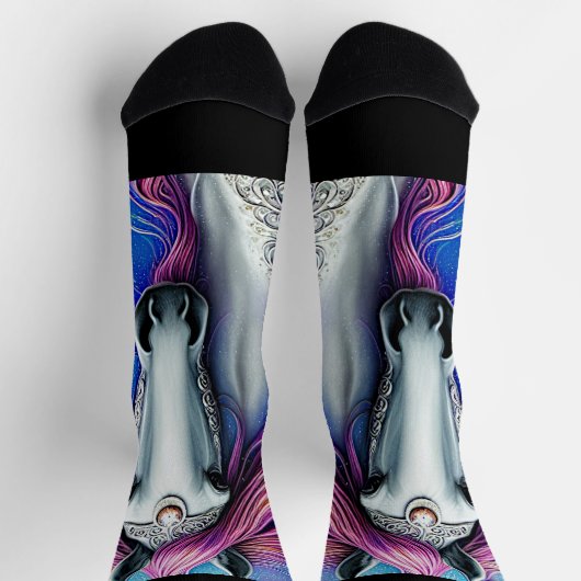 ファンタジーウスブルーメイブピンクマネシルバーレース ソックス (上部)