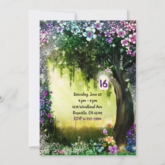 ファンタジーウッドランドエンチャントグローフォレストスウィート16 招待状 (裏面)