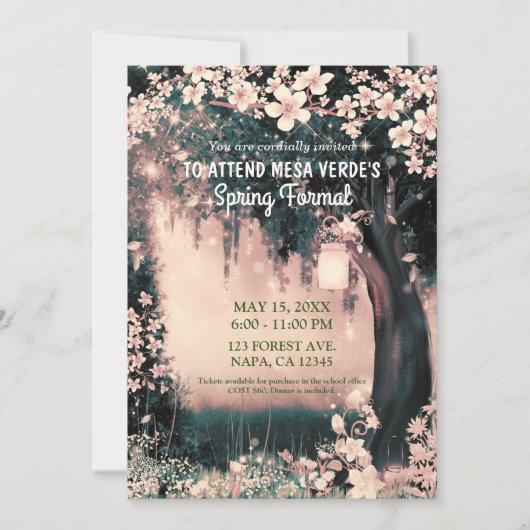 ファンタジーウッドランドエンチャントピンクフォレストプロムダンス 招待状 (正面)