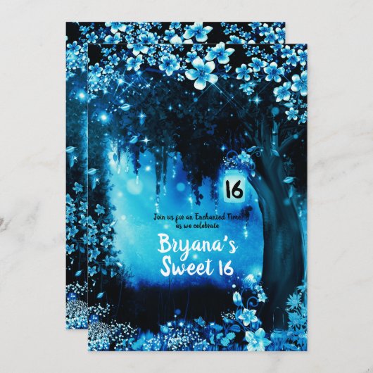 ファンタジーウッドランドエンチャントブルーフォレストスウィート16 招待状 (正面/裏面)