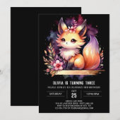 ファンタジーウッドランドキツネ誕生日デジタル 招待状 (正面/裏面)