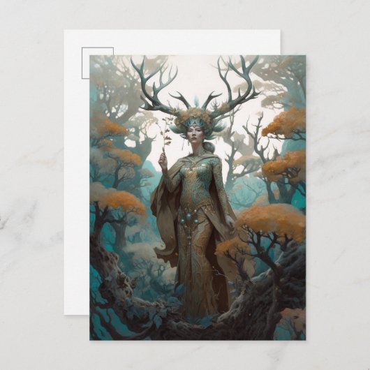 ファンタジーウッドランドソーセレス魔法ファンタジー ポストカード (正面/裏面)