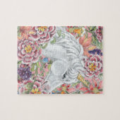 ファンタジーウニコーンピンク熱帯花マジカル ジグソーパズル (横)