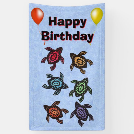 ファンタジーウミガメ色シェルバルーン誕生日 横断幕 (縦)