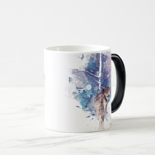 ファンタジーウルフツリーグラフィックアートワイルドライフアニマルアート モーフィングマグカップ (正面右)