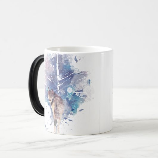 ファンタジーウルフツリーグラフィックアートワイルドライフアニマルアート モーフィングマグカップ (正面左)