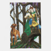 ファンタジーエルフのアーチャー ヴィスラ犬 魔法の森 キッチンタオル (縦)