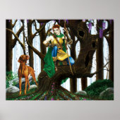 ファンタジーエルフのアーチャー ヴィズラ 犬 魔法の森 ポスター (正面)
