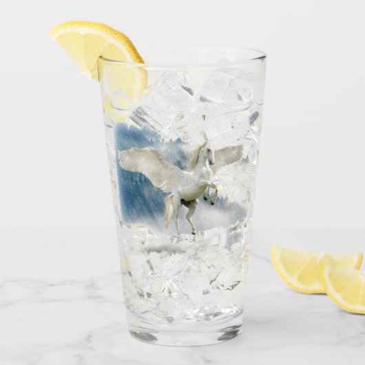 ファンタジーエレガントペガサス神話的ユニ飛んでいるコーン タンブラーグラス (アイス正面)