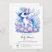 ファンタジーエレガントユニコーン赤ちゃんシャワー 招待状 (正面/裏面)