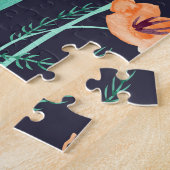 ファンタジーオレンジ色の花:水色ダークパターン。 ジグソーパズル (側面)