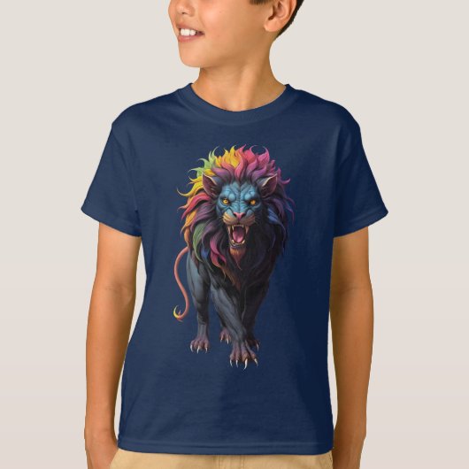 ファンタジーカラフルアートのライオン Tシャツ (正面)