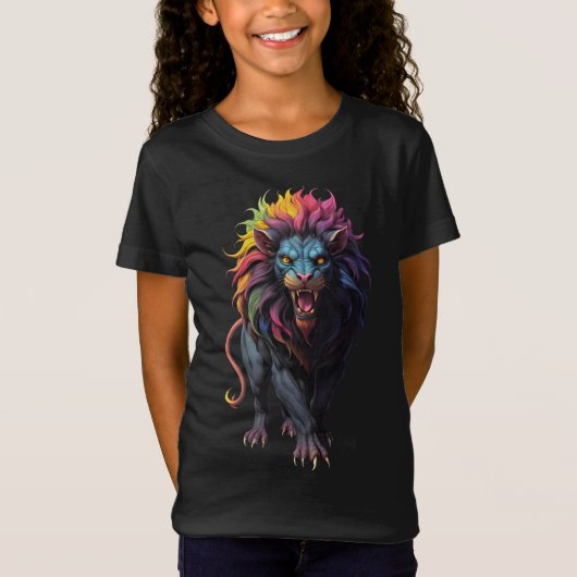 ファンタジーカラフルアートのライオン Tシャツ (正面)