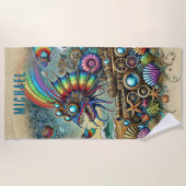 ファンタジーカラフルスチームパンク海モンスター ビーチタオル (正面)