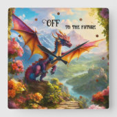 ファンタジーカラフルドラゴンが未来へ スクエア壁時計 (正面)