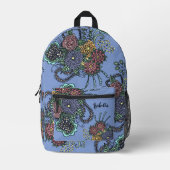 ファンタジーカラフルドードルフラワーオンパープルラベンダー プリントバックパック (正面)