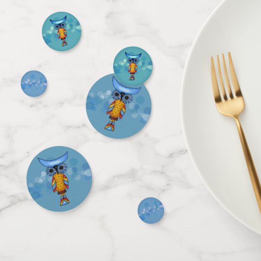 ファンタジーカラフルフクロウの青い目をダッシュに合わせる コンフェッティ (グループ)