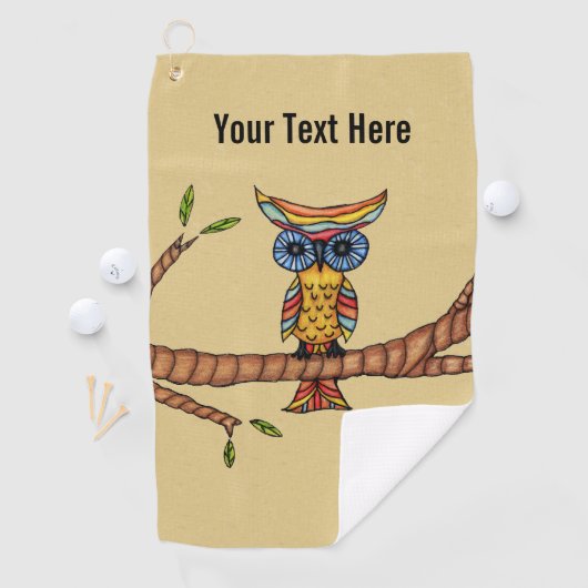 ファンタジーカラフルフクロウビッグブルーアイズオンブランチブラウン ゴルフタオル (インサイチュ)