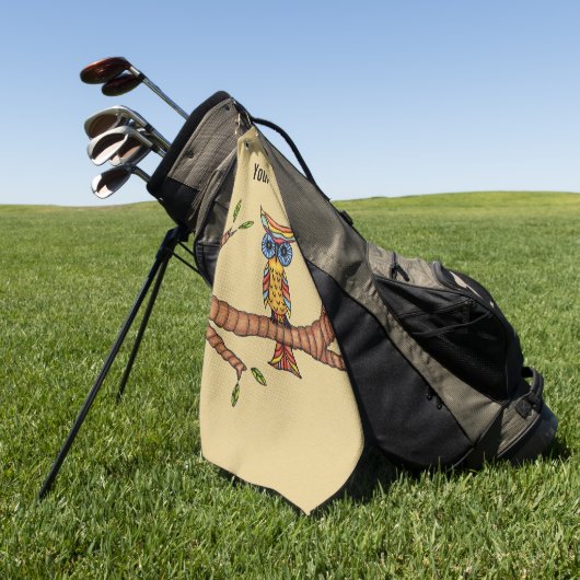 ファンタジーカラフルフクロウビッグブルーアイズオンブランチブラウン ゴルフタオル (グリーン)