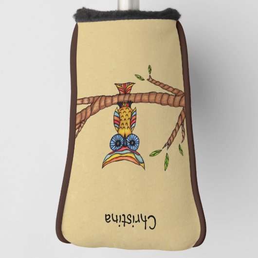 ファンタジーカラフルフクロウブルーアイズオンブランチタン ゴルフヘッドカバー (回転90)