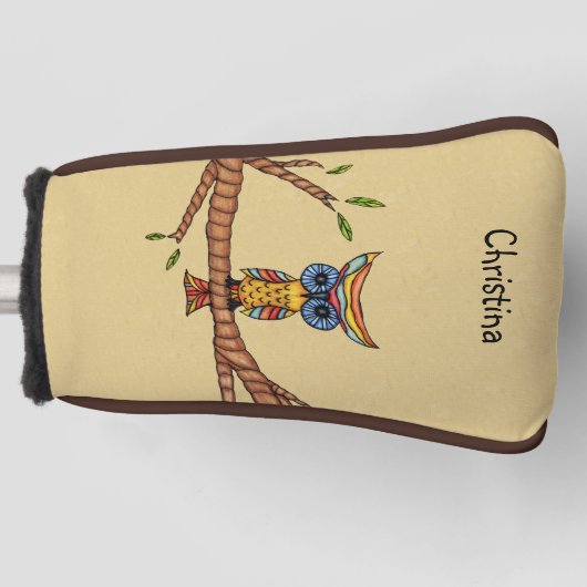 ファンタジーカラフルフクロウブルーアイズオンブランチタン ゴルフヘッドカバー (正面)