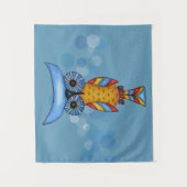 ファンタジーカラフルフクロウ羽青頭目 タペストリー (正面)