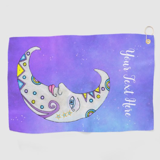ファンタジーカラフルムーンマークかわいらし顔空 ゴルフタオル (横)