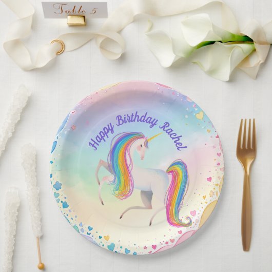 ファンタジーカラフルユニコーン ペーパープレート (ウェディング)