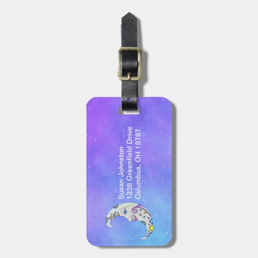 ファンタジーカラフル三日月と顔空 ラゲッジタグ (正面縦)