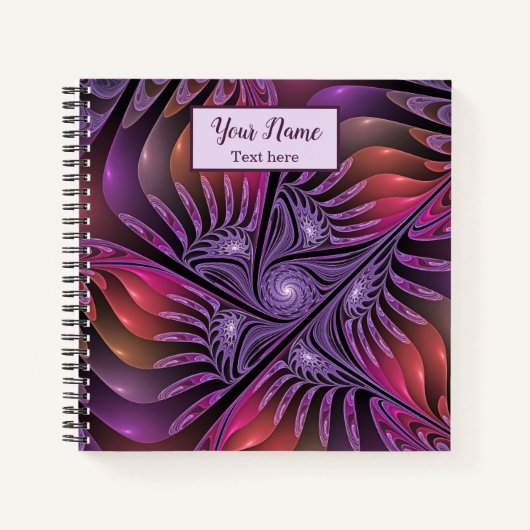 ファンタジーカラフル抽象芸術パープルフラクタルアート名 ノートブック (正面)