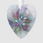ファンタジーカラフル抽象芸術フラクタル花ハート オーナメント (正面)
