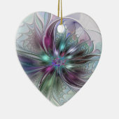 ファンタジーカラフル抽象芸術フラクタル花ハート セラミックオーナメント (右)