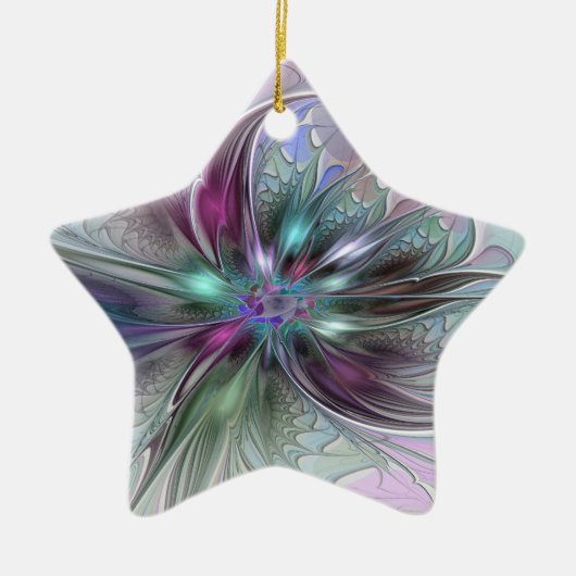 ファンタジーカラフル抽象芸術フラクタル花星 セラミックオーナメント (正面)