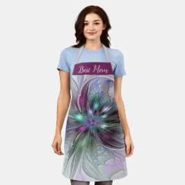 ファンタジーカラフル抽象芸術フラクタル花最高の母母 エプロン