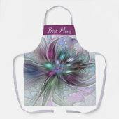 ファンタジーカラフル抽象芸術フラクタル花最高の母母 エプロン (正面)