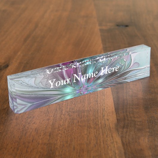 ファンタジーカラフル抽象芸術フラクタル花自身のタイトル デスクネームプレート (側面)