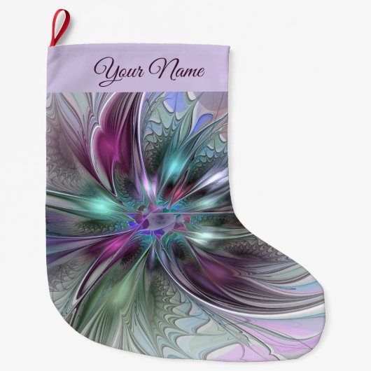 ファンタジーカラフル抽象芸術フラクタル芸術花名 ラージクリスマスストッキング (正面)