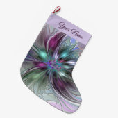 ファンタジーカラフル抽象芸術フラクタル芸術花名 ラージクリスマスストッキング (正面 (吊り時))