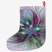 ファンタジーカラフル抽象芸術フラクタル芸術花名 ラージクリスマスストッキング (裏面)